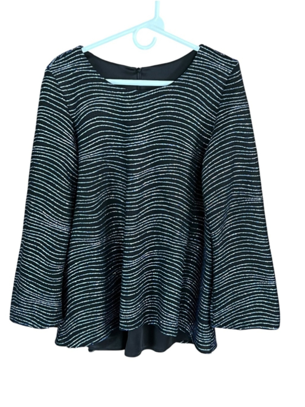 Stage Accents Womens Black Metallic Wave-Stripe Blouse Medium